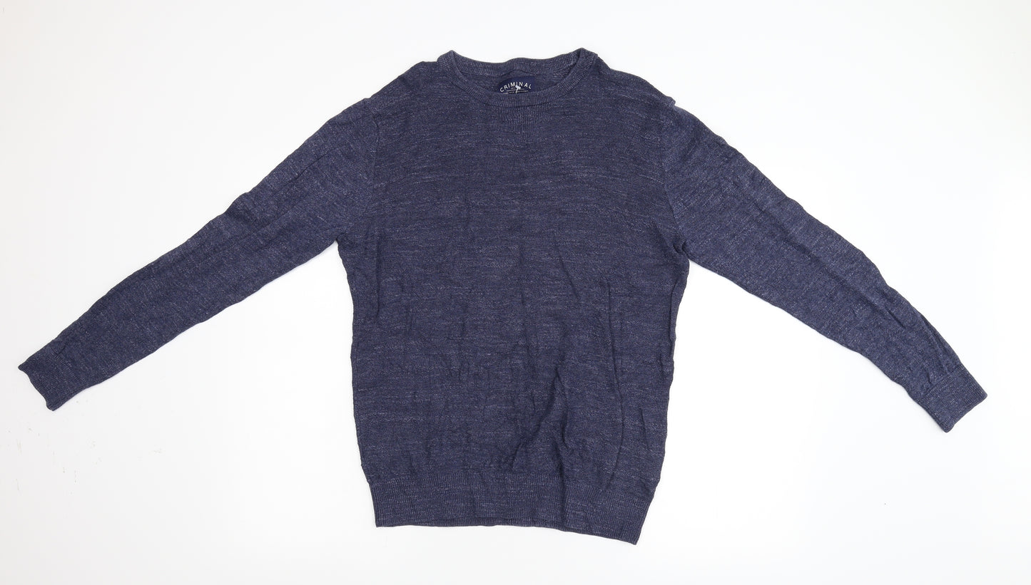 Criminal Mens Blue  Knit Pullover Jumper Size M