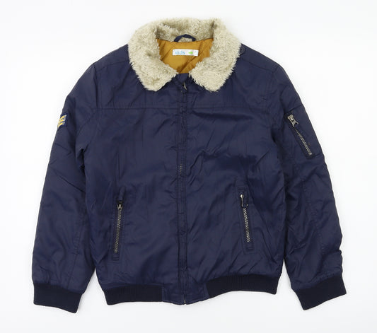 Front view of M&Co boys’ blue bomber jacket coat
