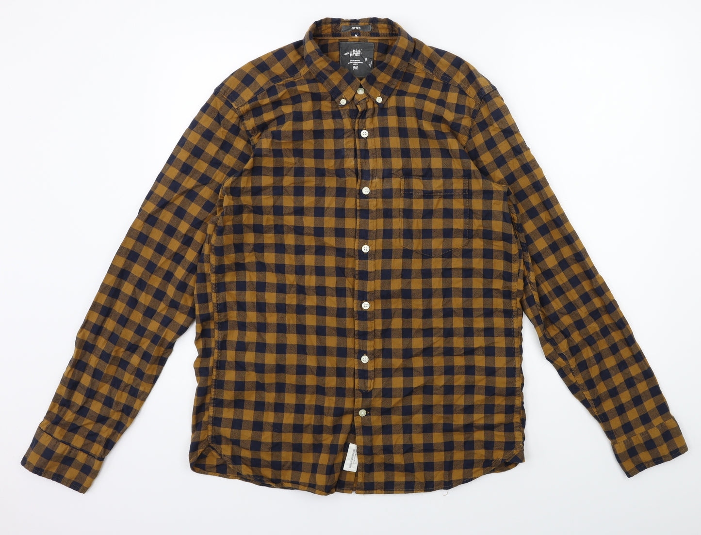 H&M Mens Yellow Check   Button-Up Size M