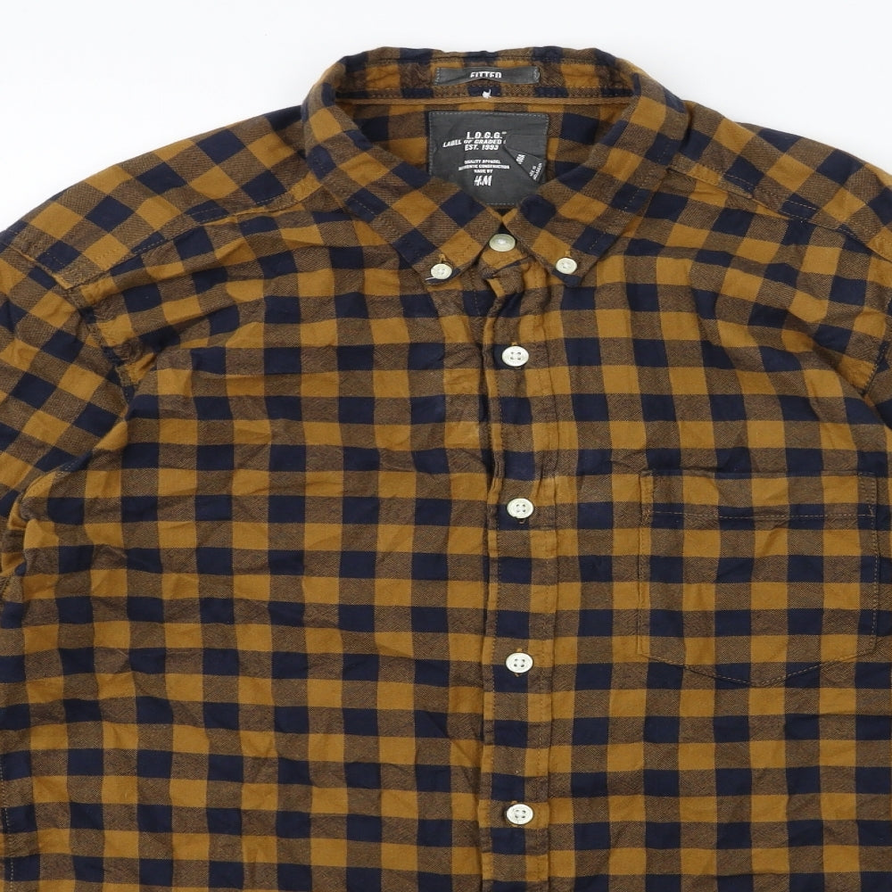 H&M Mens Yellow Check   Button-Up Size M