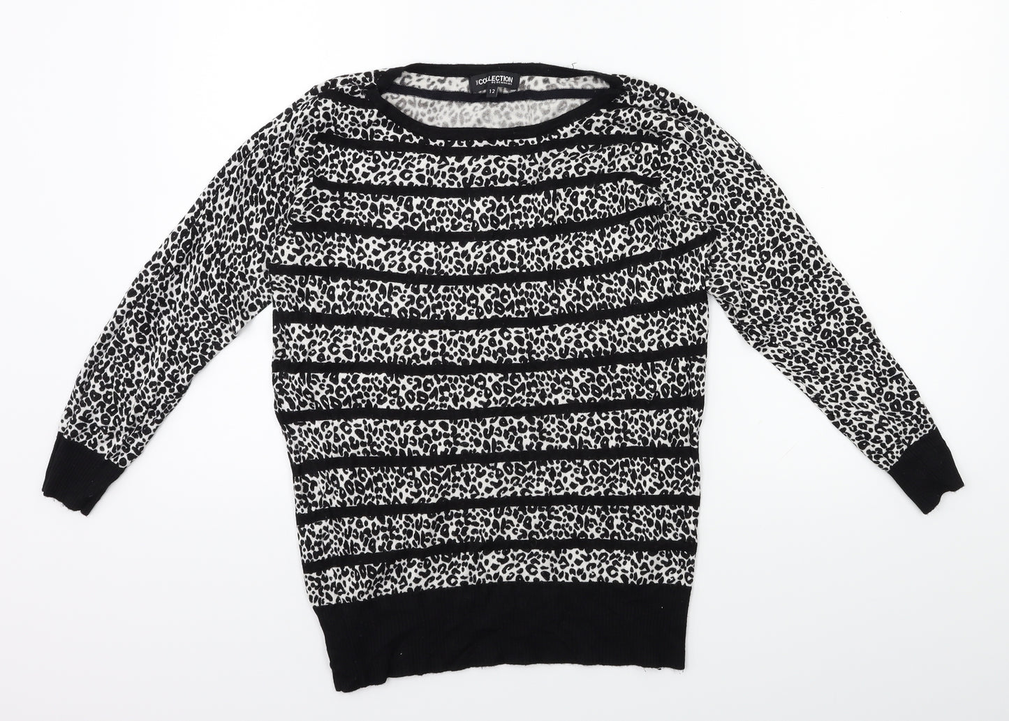 Debehams Womens Black Animal Print  Pullover Jumper Size 12
