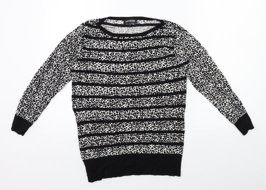 Front view of Debenhams women’s black animal print jumper, size UK 12