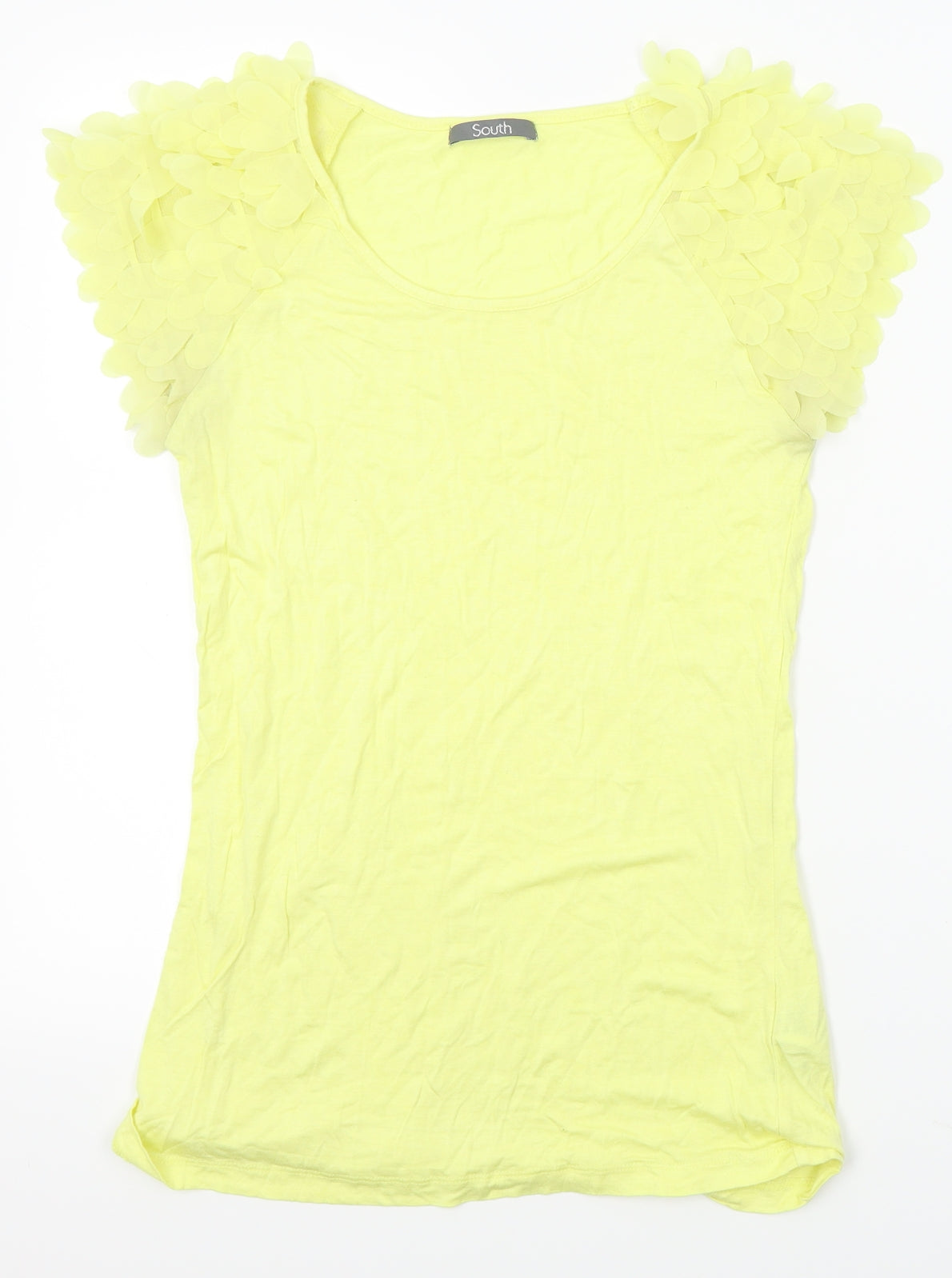 South Womens Yellow   Basic T-Shirt Size 10  - frilly shoulder