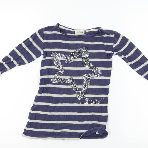 NEXT Girls Blue Striped  Basic T-Shirt Size 4 Years  - Star