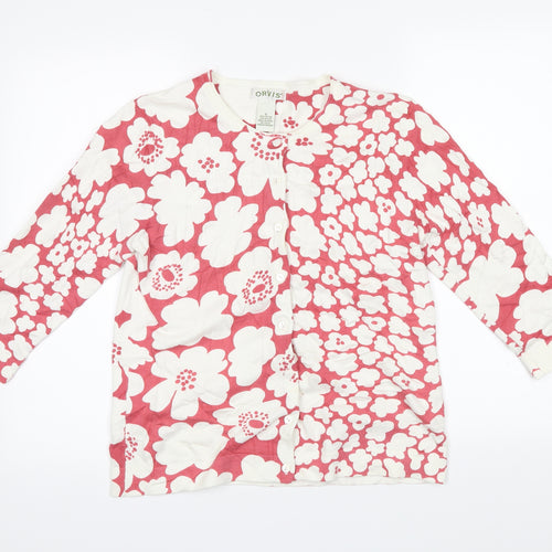 Orvis Womens Red Floral  Cardigan Jumper Size S