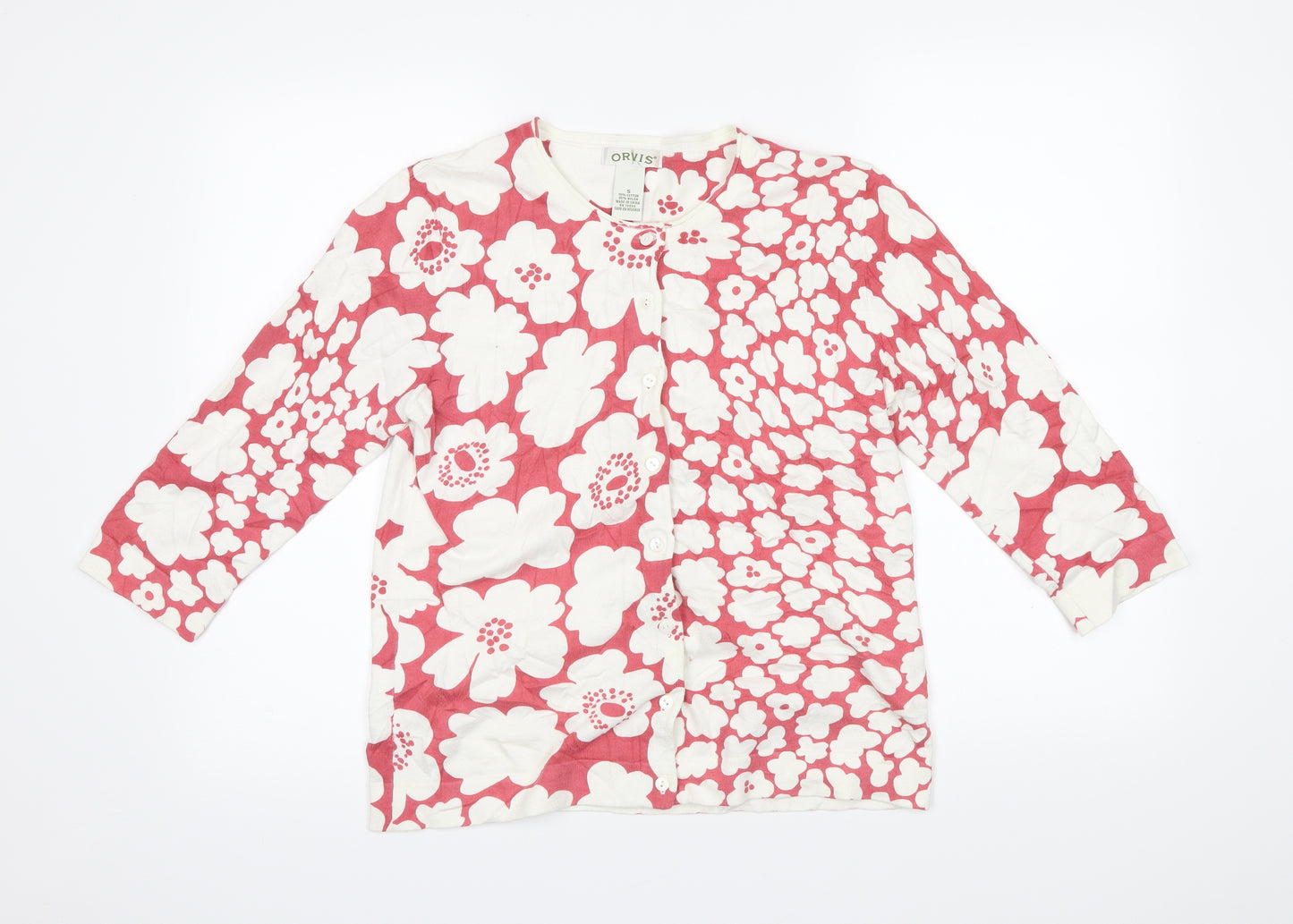 Orvis Womens Red Floral  Cardigan Jumper Size S
