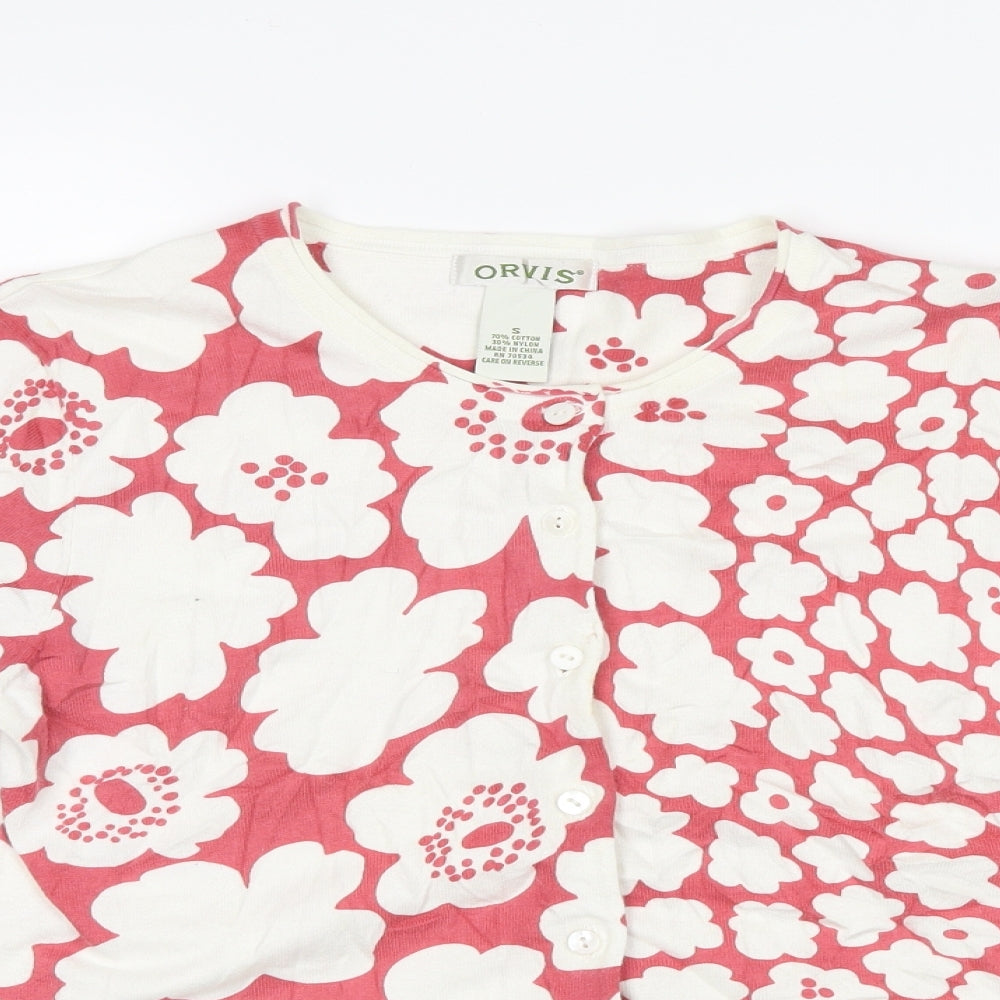 Orvis Womens Red Floral  Cardigan Jumper Size S