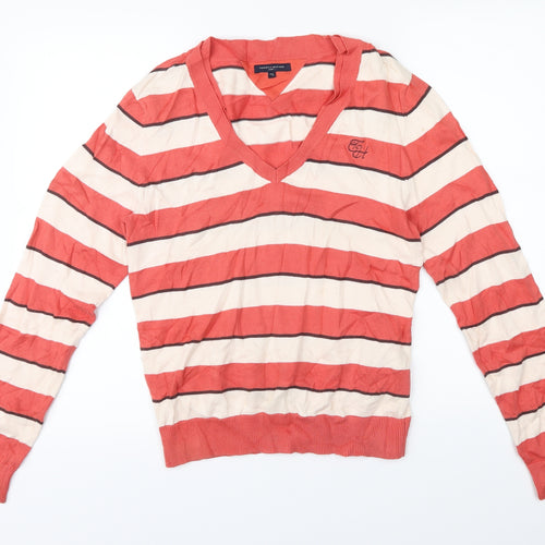 Tommy Hilfiger Mens Orange Striped  Pullover Jumper Size L