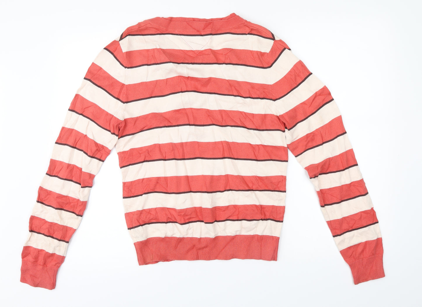 Tommy Hilfiger Mens Orange Striped  Pullover Jumper Size L