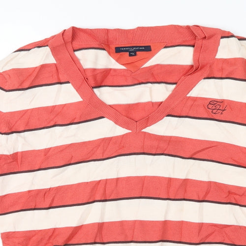 Tommy Hilfiger Mens Orange Striped  Pullover Jumper Size L
