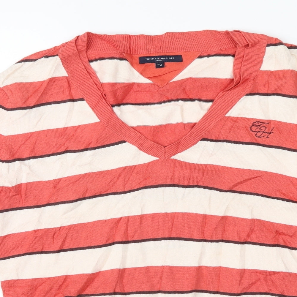 Tommy Hilfiger Mens Orange Striped  Pullover Jumper Size L
