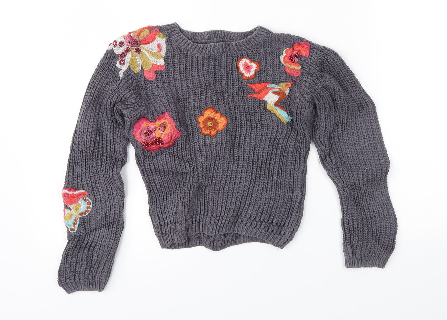 NEXT Girls Grey Floral  Pullover Jumper Size 7 Years