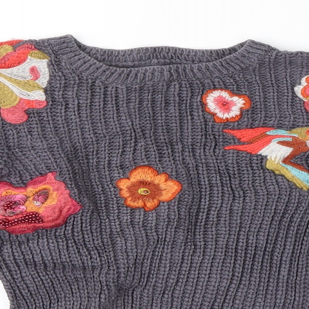 NEXT Girls Grey Floral  Pullover Jumper Size 7 Years