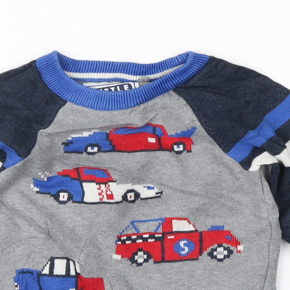 Little Dudes Boys Green Striped  Pullover Jumper Size 2-3 Years  - Cars Trucks