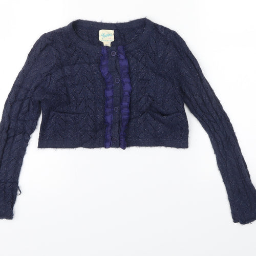 Yummi Girl Girls Blue Herringbone Knit Pullover Jumper Size 5-6 Years
