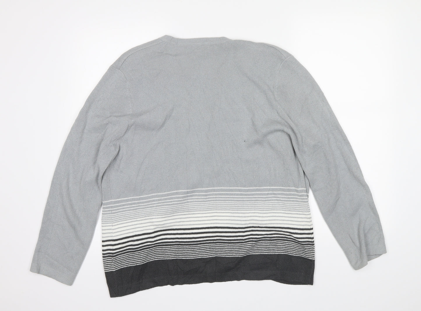 Eastex Womens Grey Striped  Cardigan Jumper Size 14  - Shoulder pads