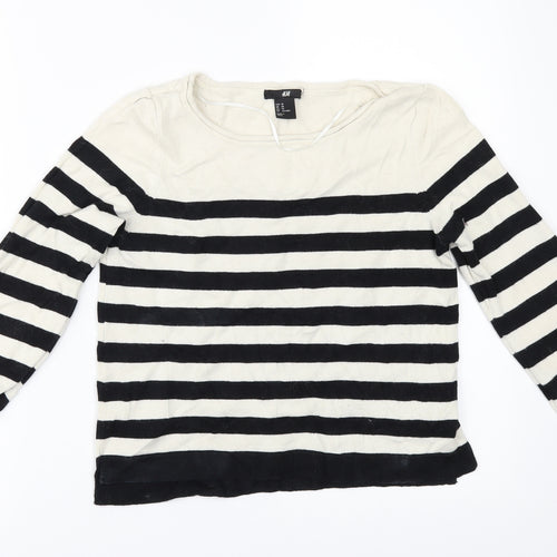 H&M Womens White Striped  Pullover Jumper Size XS  - Elbow Patches