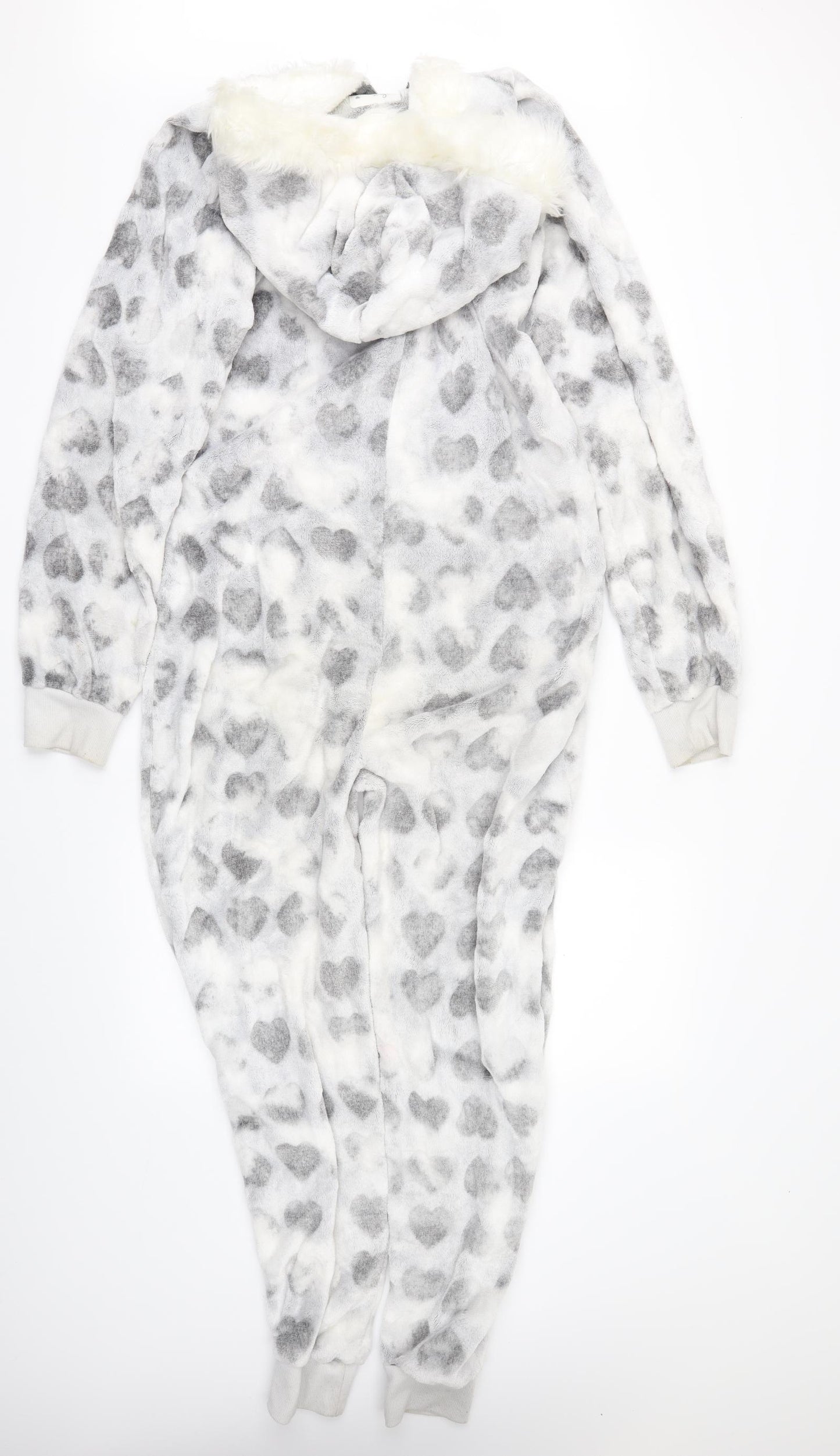 Primark Womens Grey Solid Fleece  One Piece Size S  - fur trim  on hood