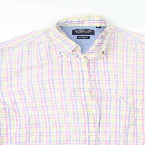 GREENVILLA Mens White Check   Button-Up Size 2XL