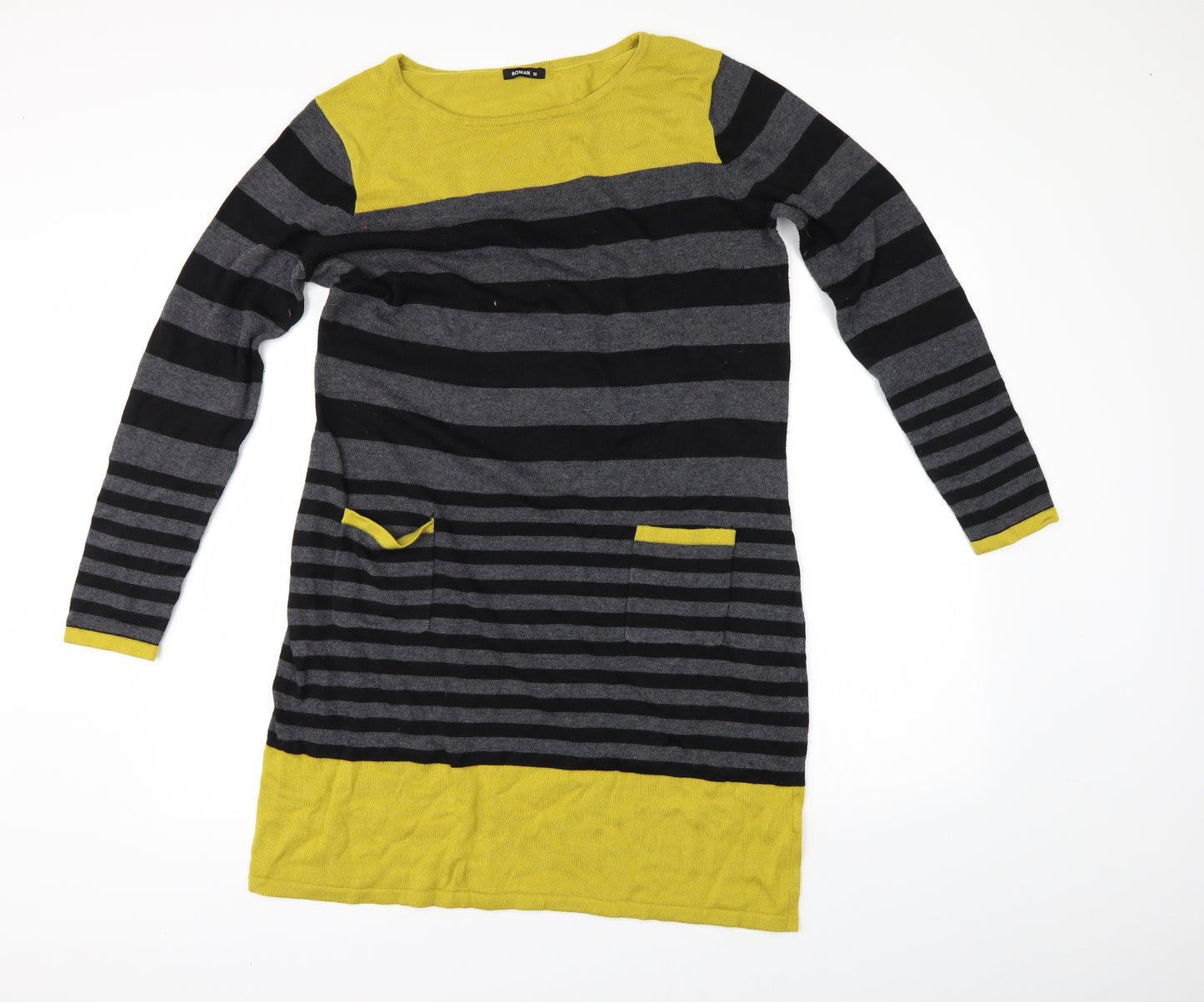 Roman Womens Grey Striped  Jumper Dress  Size 16