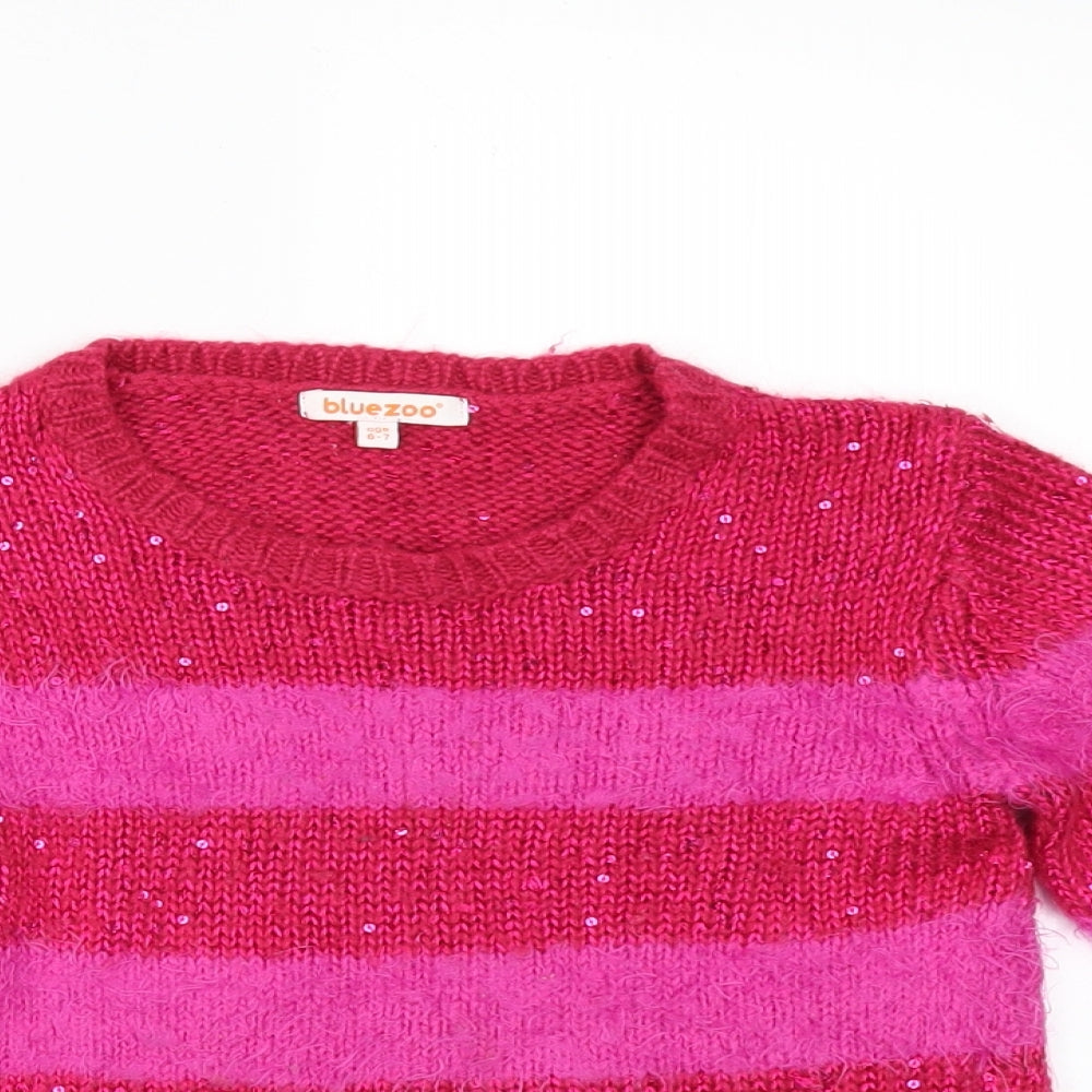 Blue Zoo` Girls Pink Striped  Pullover Jumper Size 6-7 Years