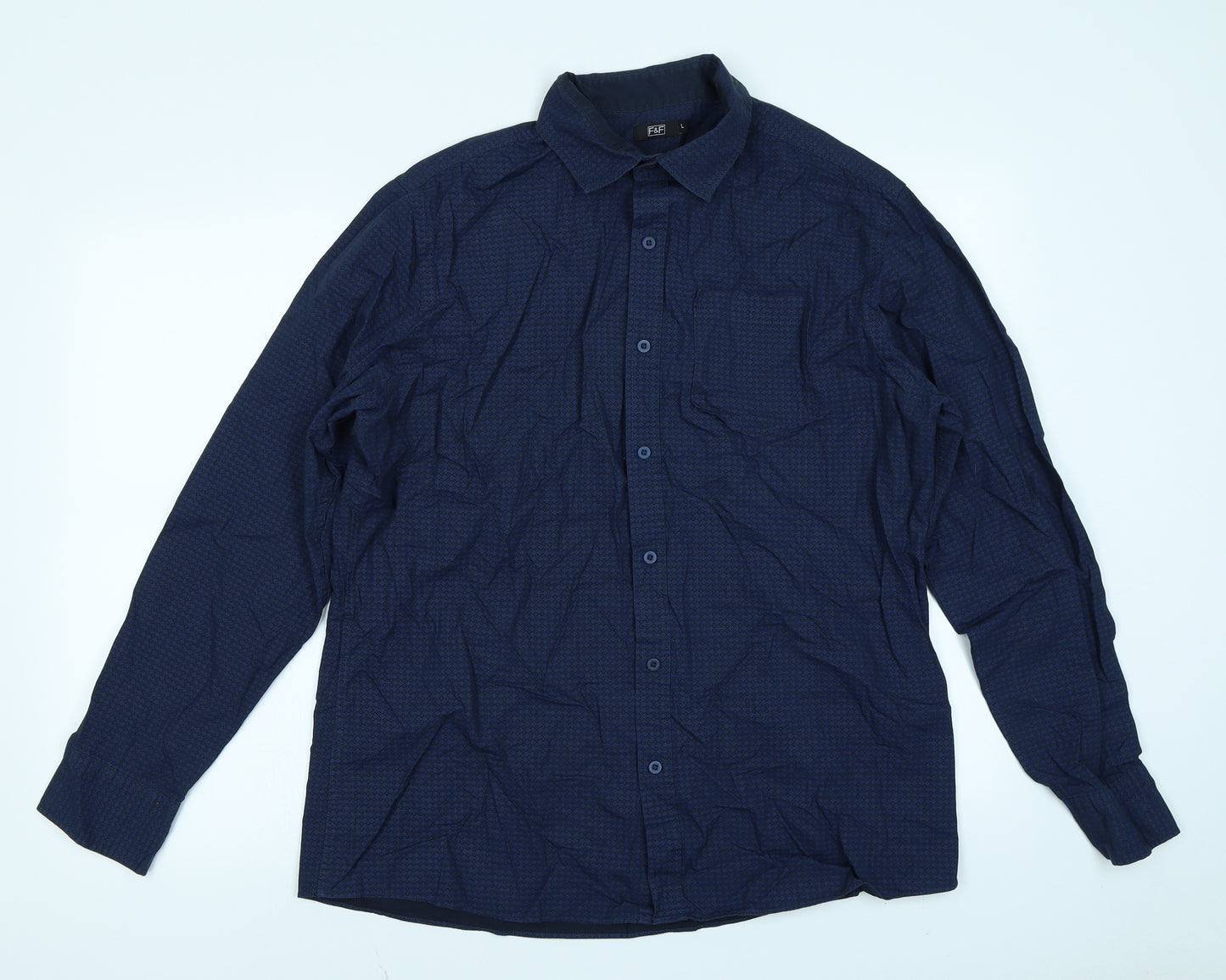 F&F Mens Blue Argyle/Diamond   Button-Up Size L