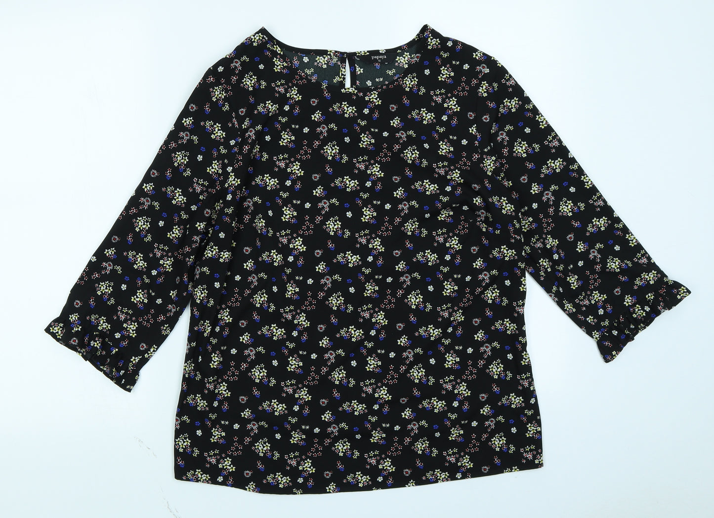 Papaya Womens Black Floral  Basic Blouse Size 12