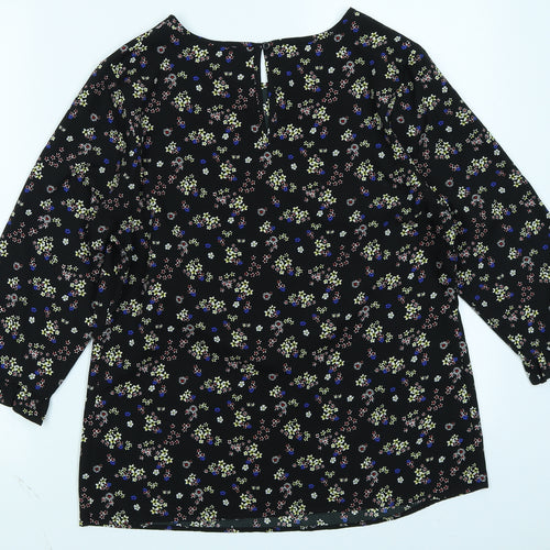 Papaya Womens Black Floral  Basic Blouse Size 12