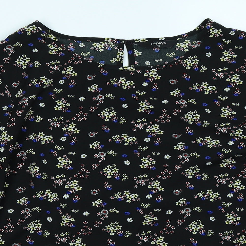 Papaya Womens Black Floral  Basic Blouse Size 12