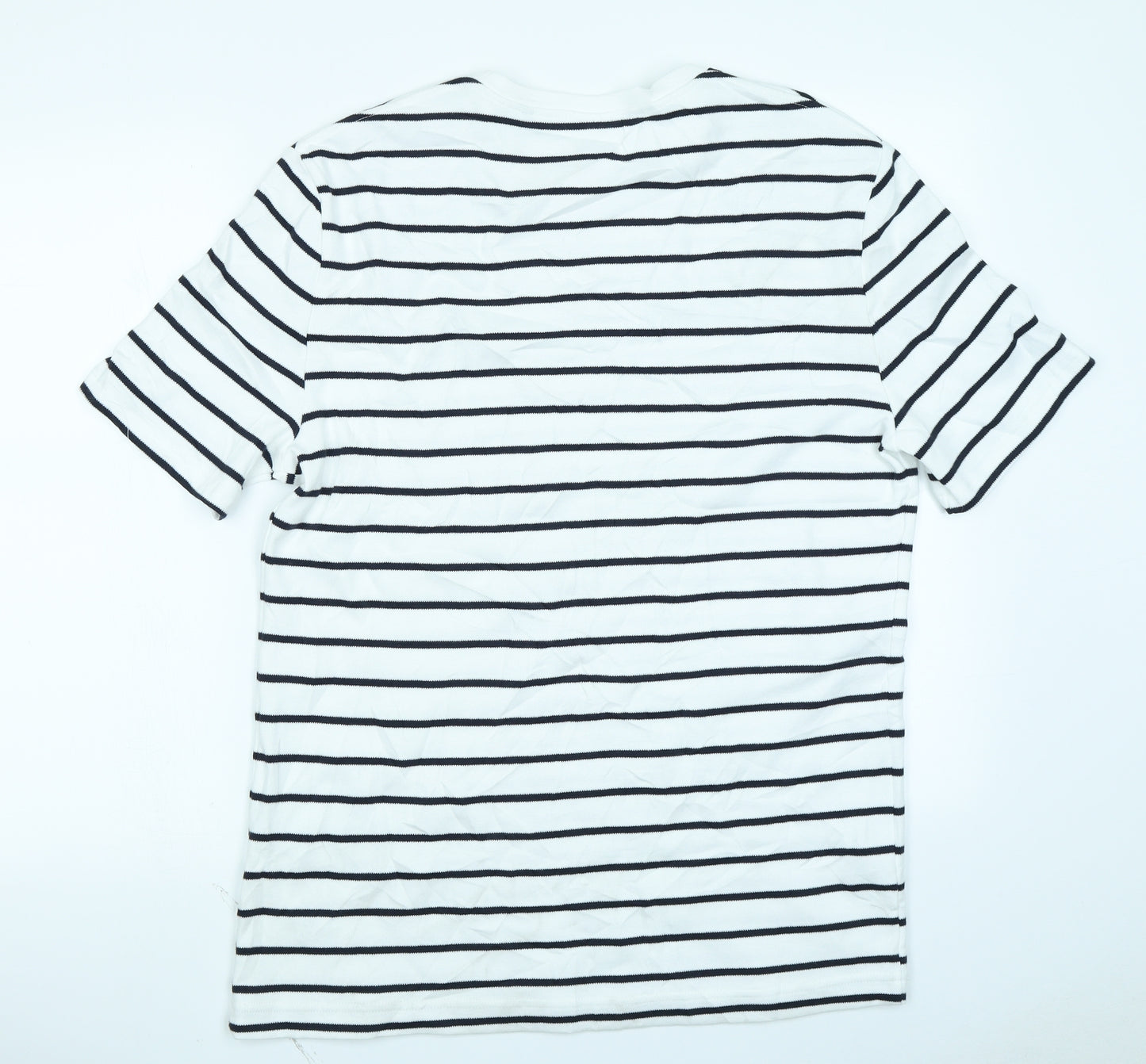 M&S Mens White Striped   T-Shirt Size M