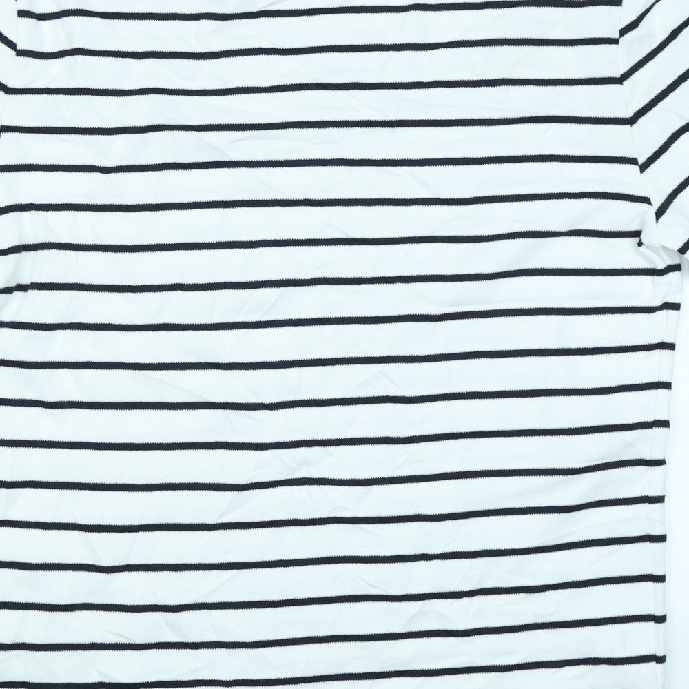 M&S Mens White Striped   T-Shirt Size M