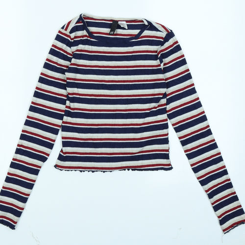 Divided Womens Blue Striped  Cropped T-Shirt Size XS