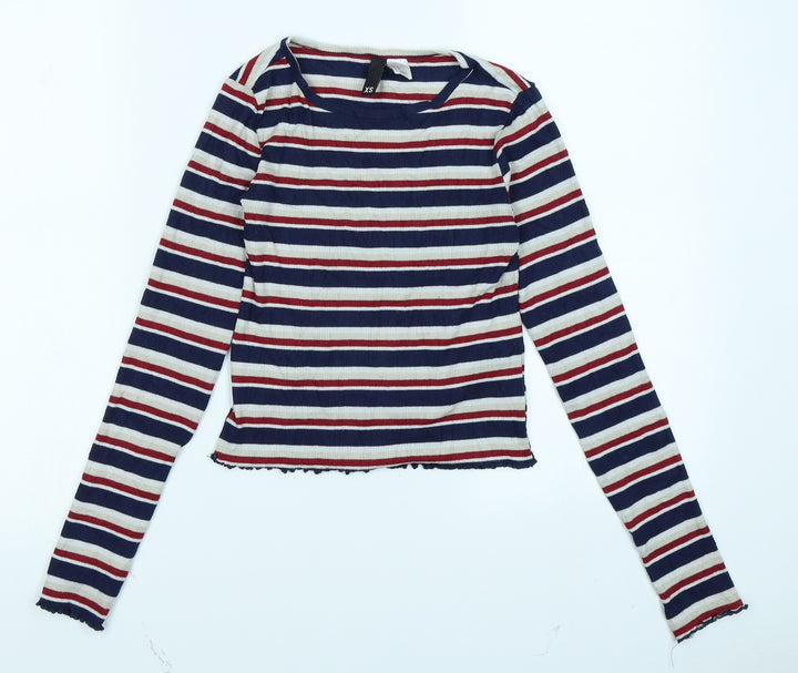 Divided Womens Blue Striped  Cropped T-Shirt Size XS