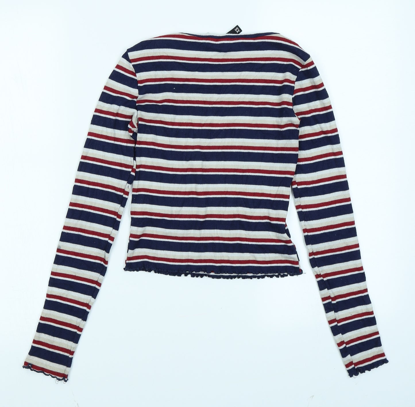 Divided Womens Blue Striped  Cropped T-Shirt Size XS