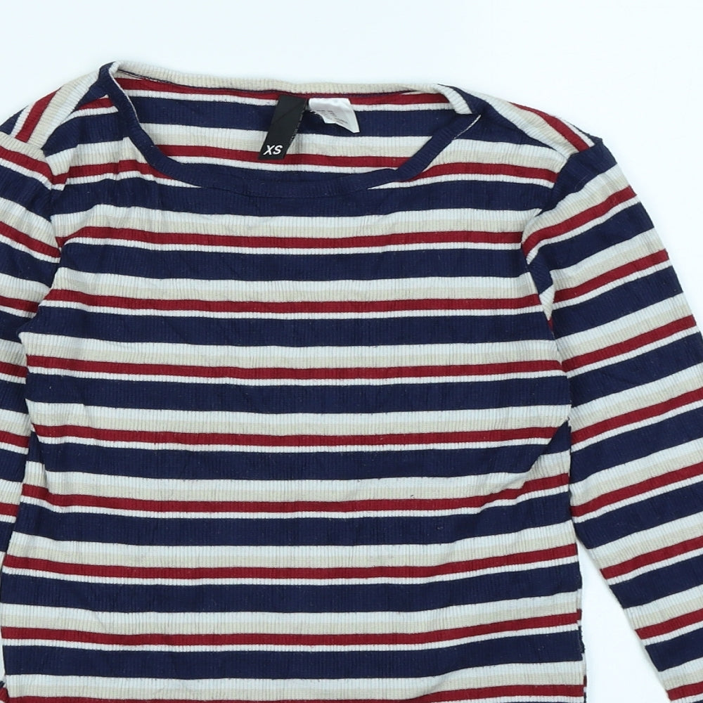 Divided Womens Blue Striped  Cropped T-Shirt Size XS