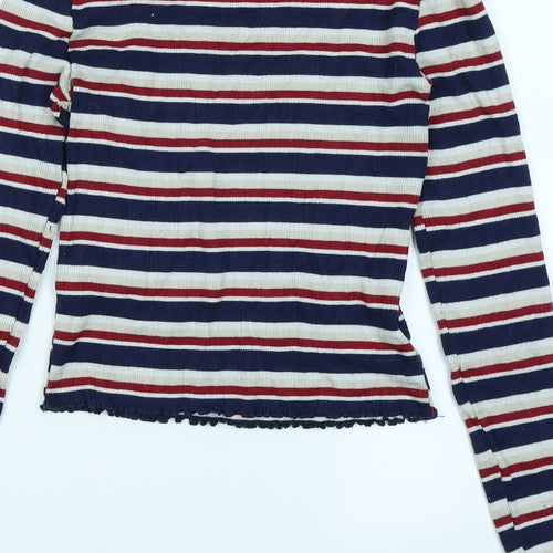 Divided Womens Blue Striped  Cropped T-Shirt Size XS