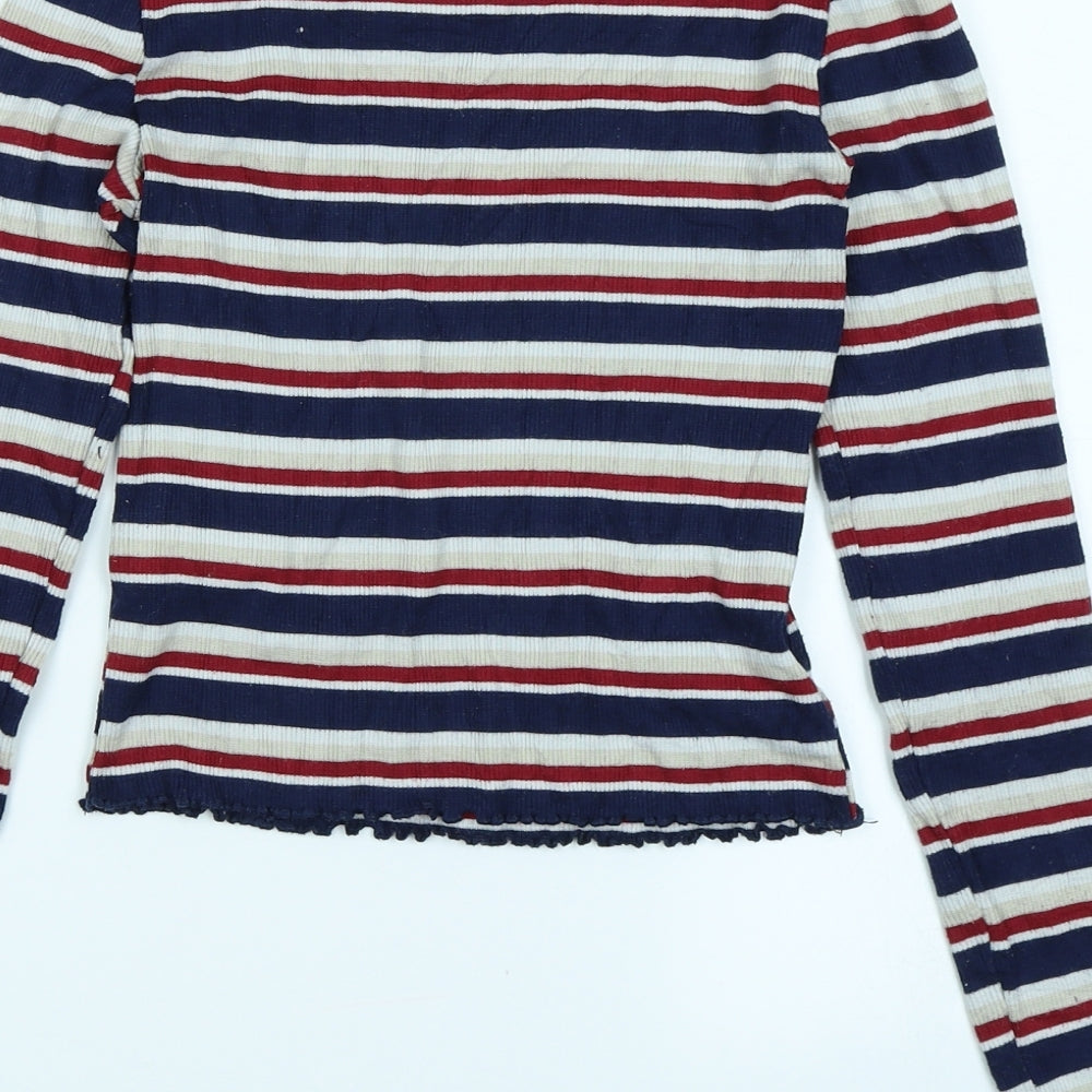 Divided Womens Blue Striped  Cropped T-Shirt Size XS