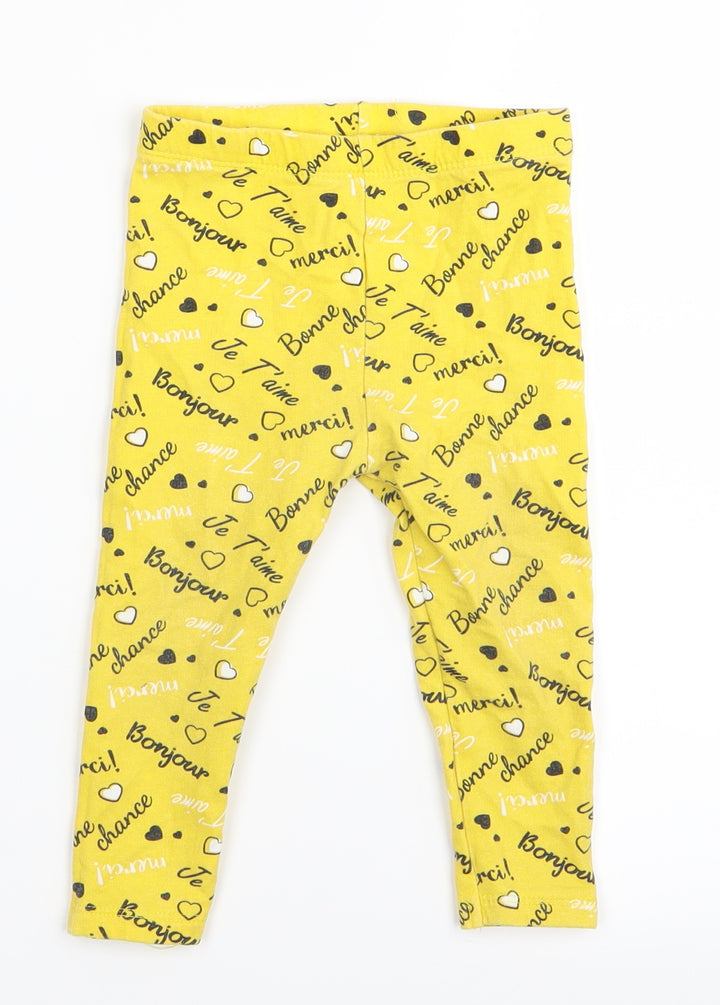 so cute Girls Yellow Geometric  Capri Leggings Size 9-12 Months  - leggings