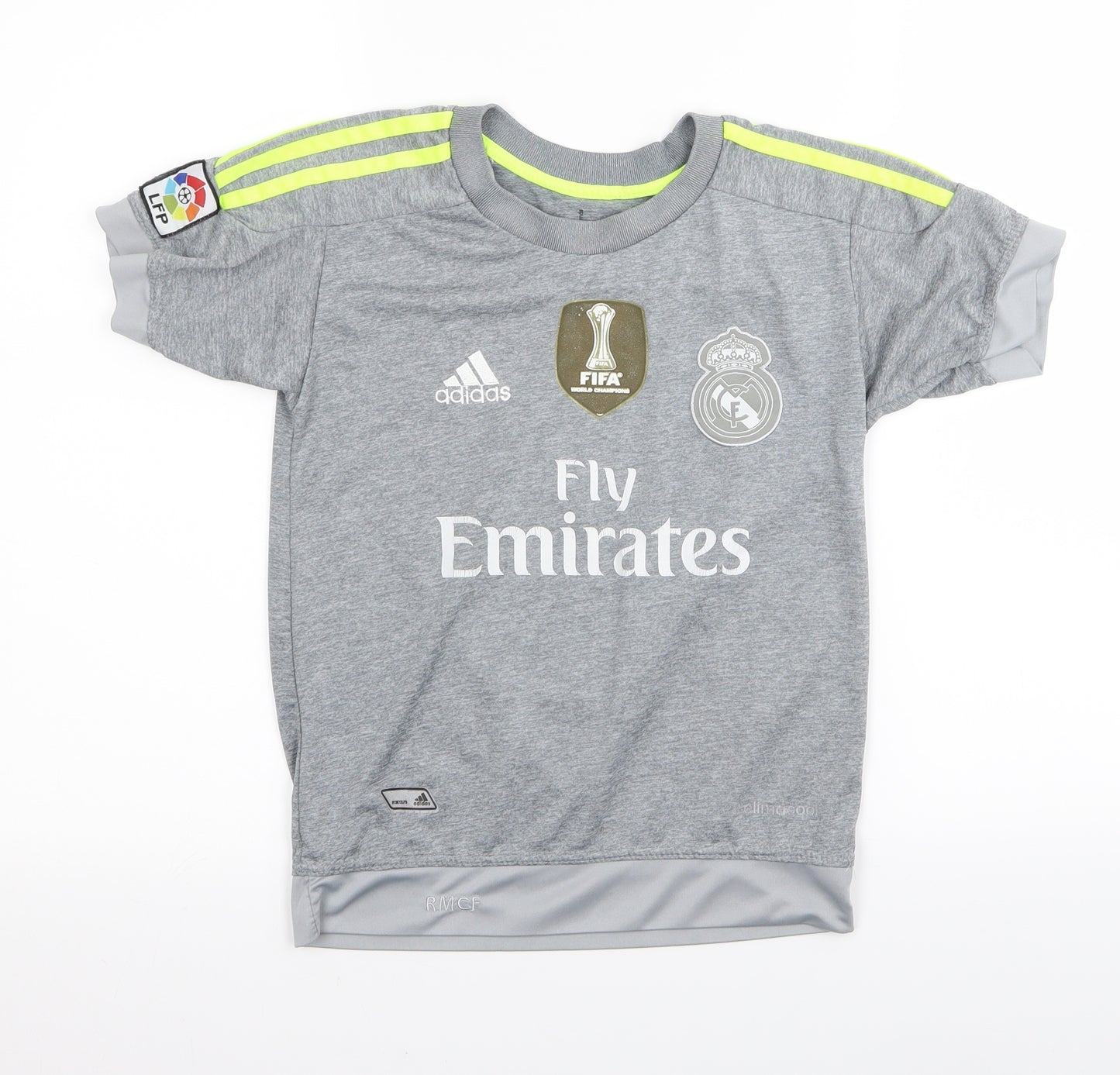 adidas Boys Grey Striped  Basic T-Shirt Size 7-8 Years  - Real Madrid Ronaldo