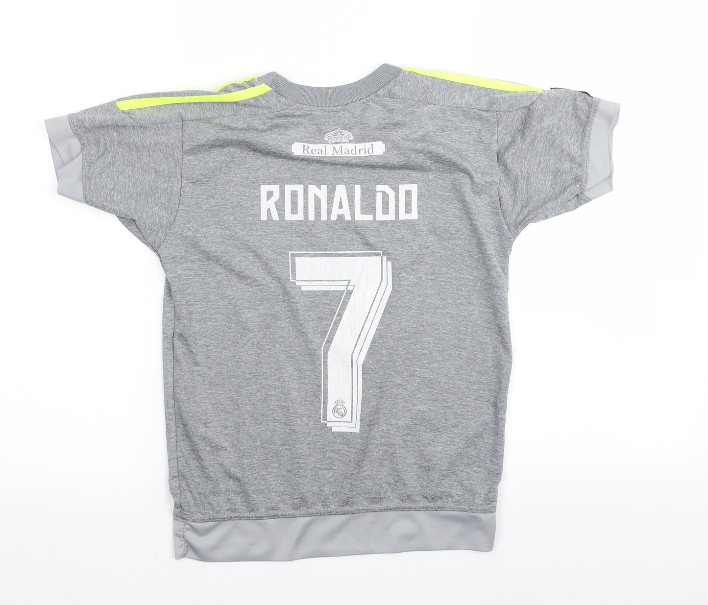 adidas Boys Grey Striped  Basic T-Shirt Size 7-8 Years  - Real Madrid Ronaldo