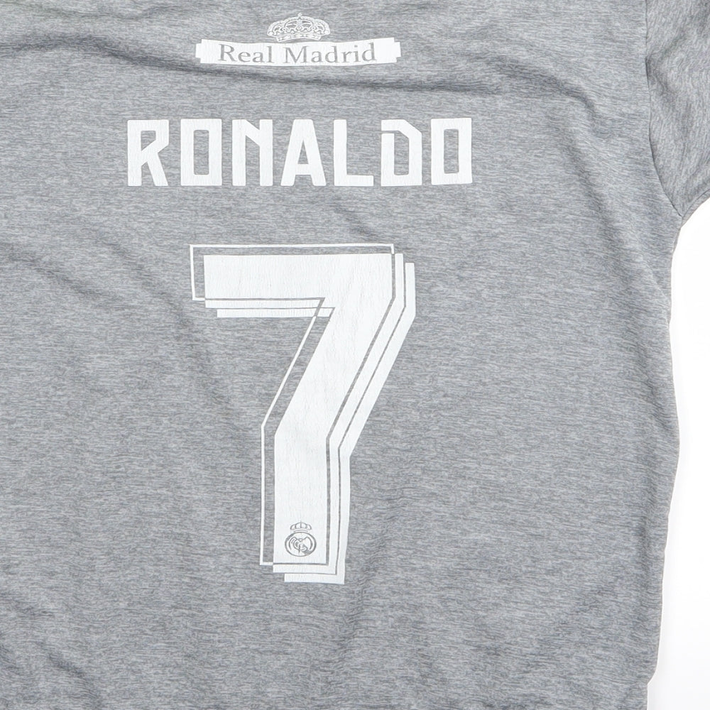 adidas Boys Grey Striped  Basic T-Shirt Size 7-8 Years  - Real Madrid Ronaldo