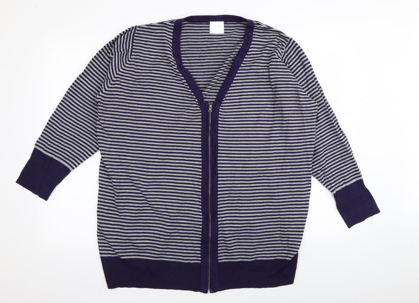 Wardrobe Womens Purple Striped  Full Zip Jumper Size 20