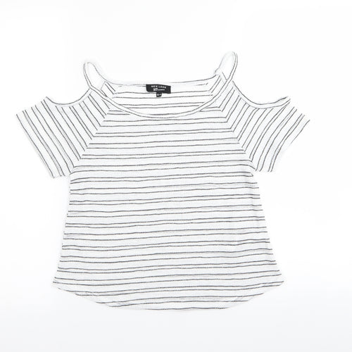 new loo Girls White Striped  Basic T-Shirt Size 10-11 Years