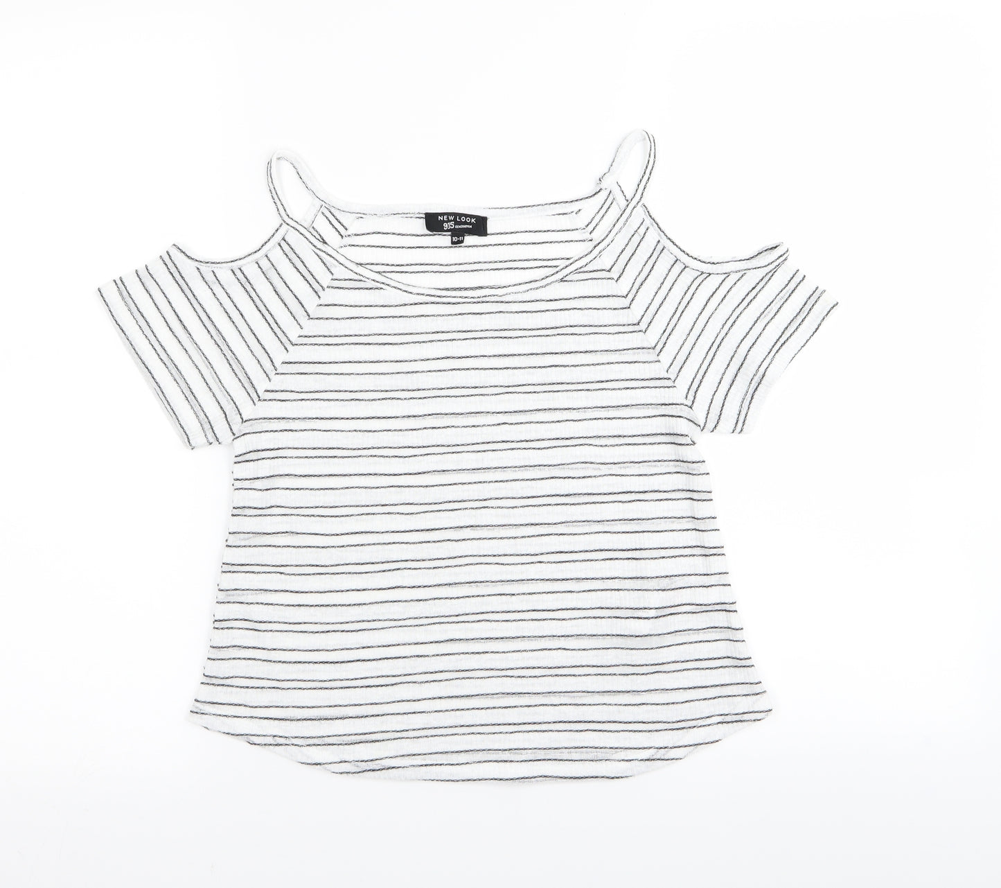 new loo Girls White Striped  Basic T-Shirt Size 10-11 Years