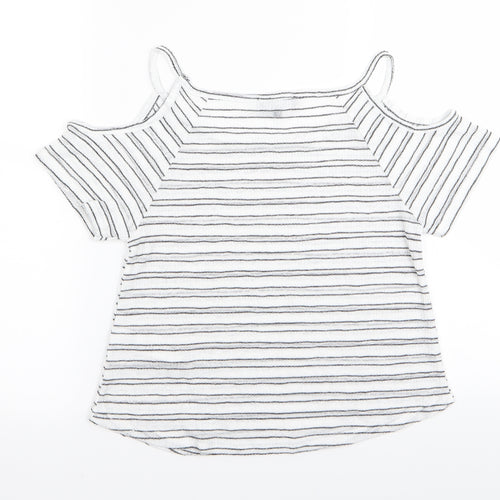 new loo Girls White Striped  Basic T-Shirt Size 10-11 Years