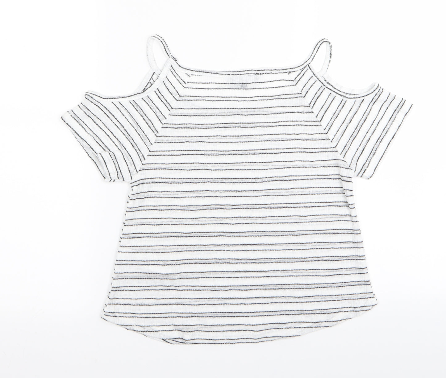 new loo Girls White Striped  Basic T-Shirt Size 10-11 Years