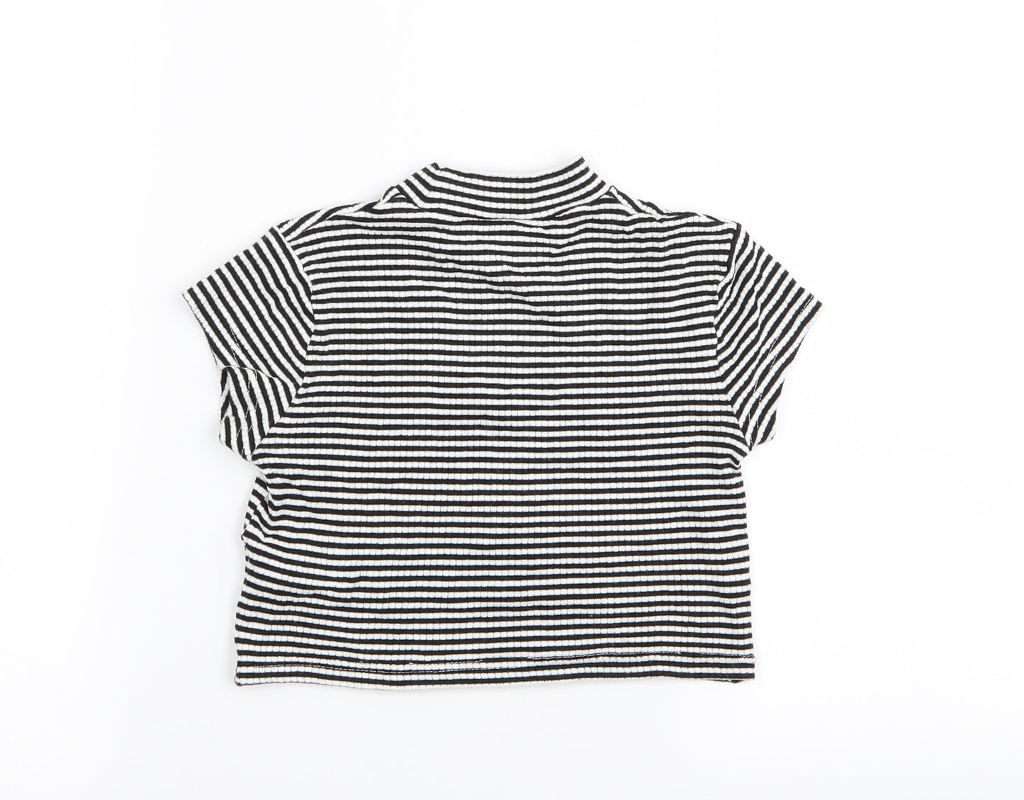 Preworn Girls White Striped  Basic T-Shirt Size 8-9 Years