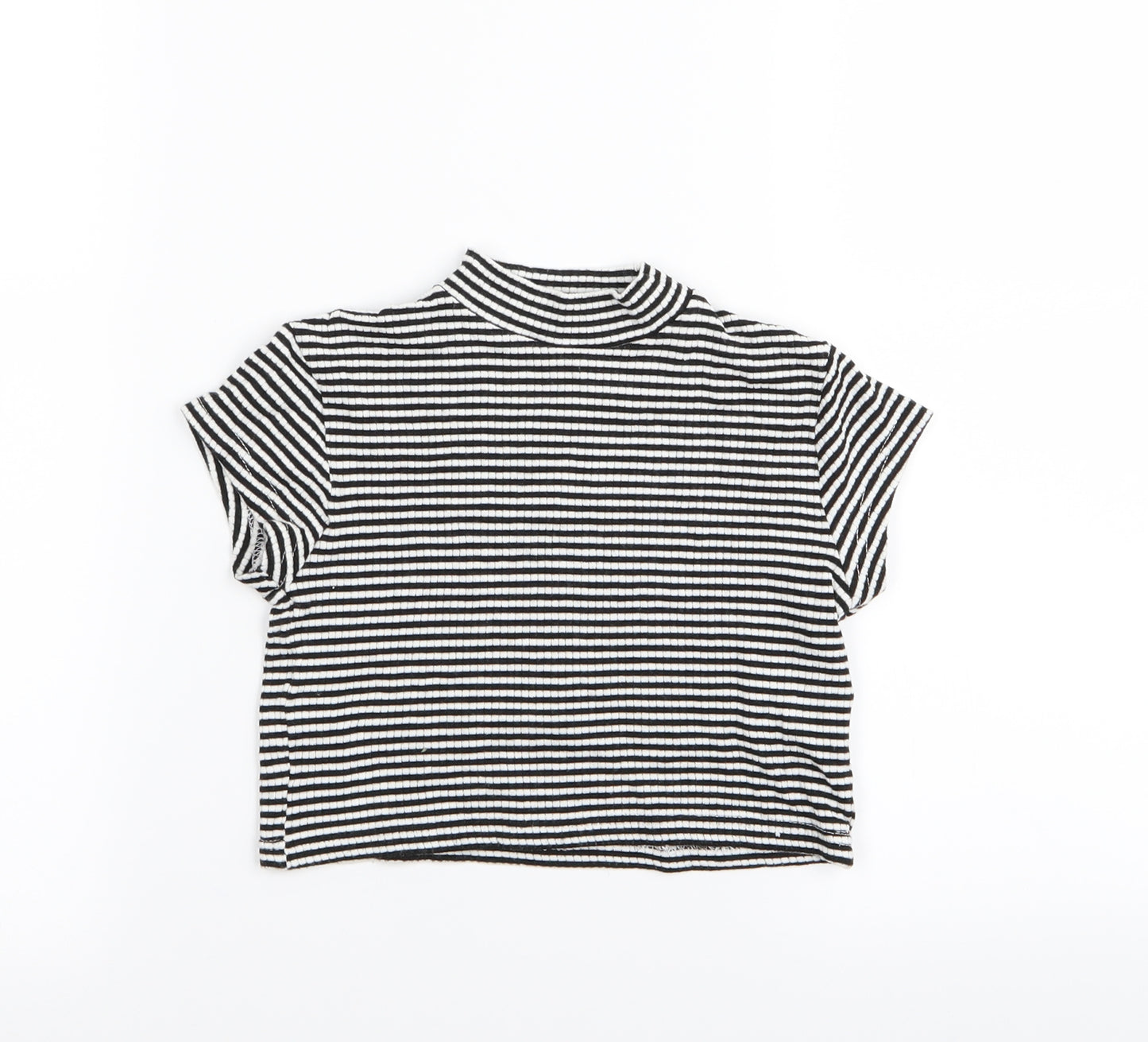 Preworn Girls White Striped  Basic T-Shirt Size 8-9 Years