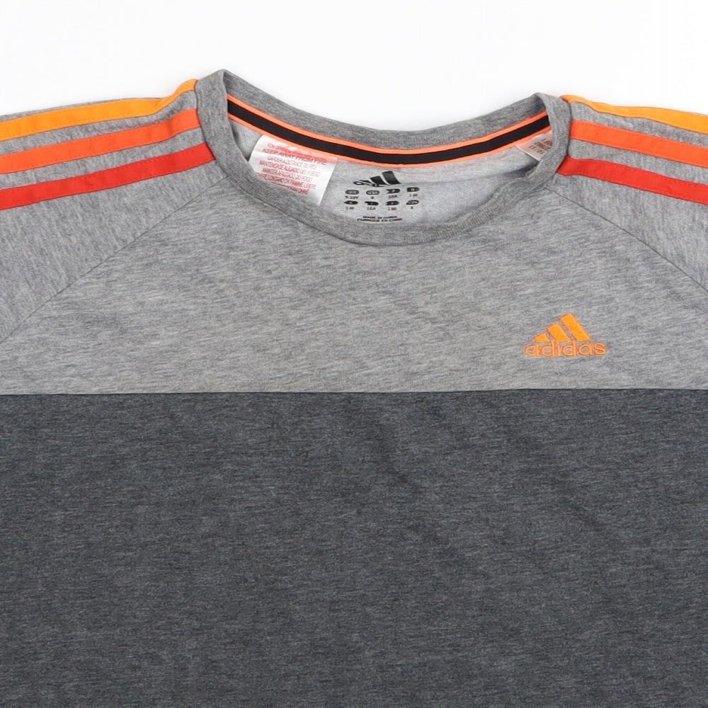 adidas Boys Grey Striped  Basic T-Shirt Size 9-10 Years
