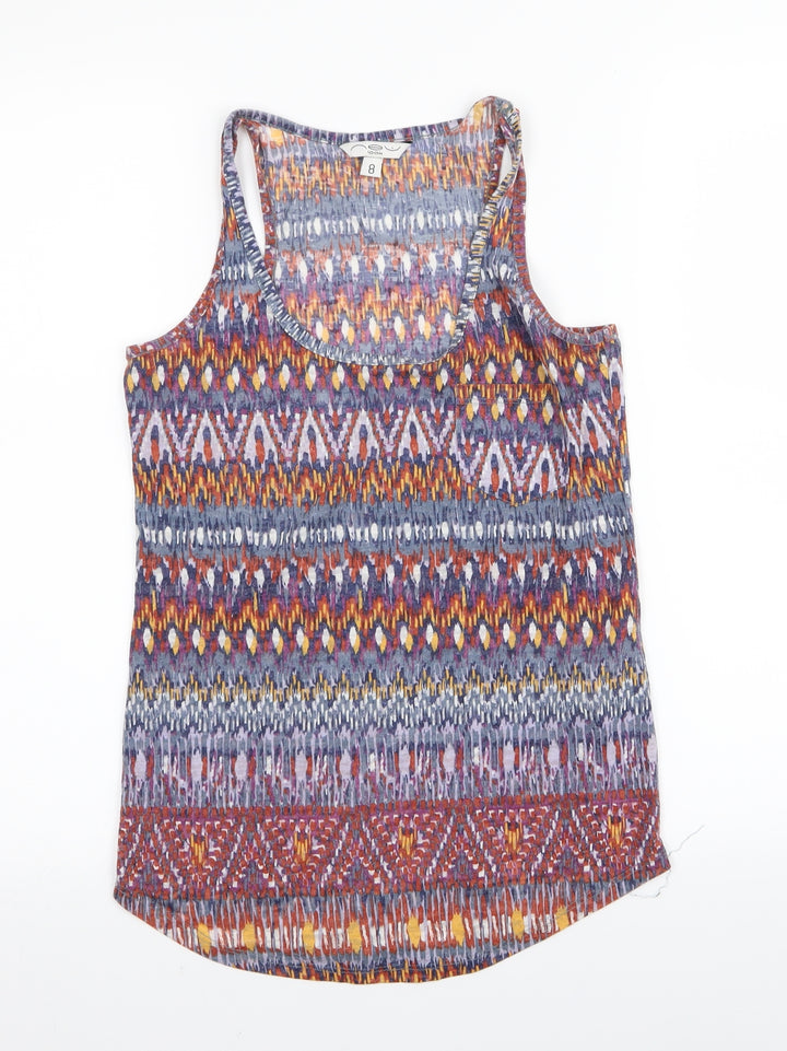 New Look Womens Multicoloured Geometric Basic Tank Size 8